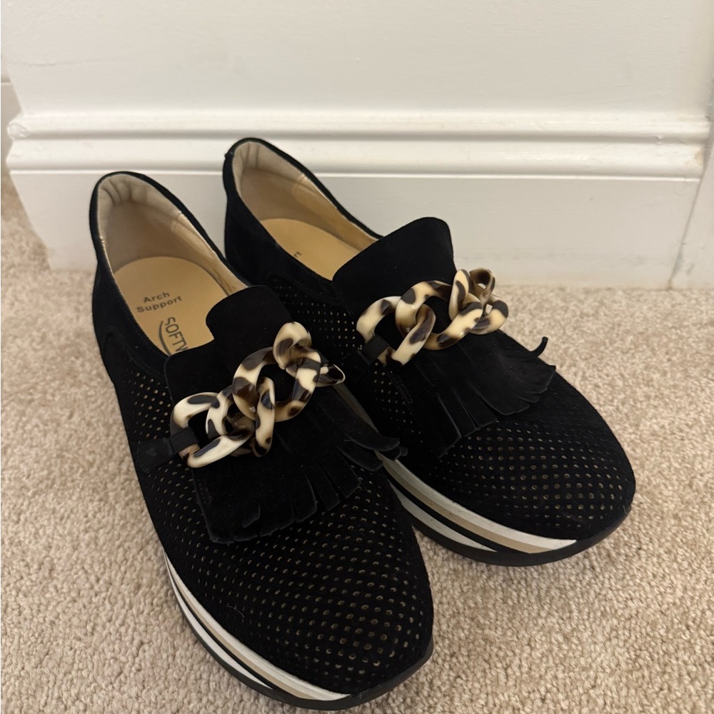 Softwave Black Suede Loafers with Chain Detail
